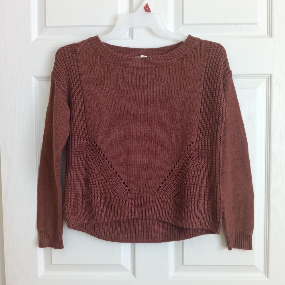 Aéropostale Rust Brown Knit Open-Work Chevron Accent Sweater Small